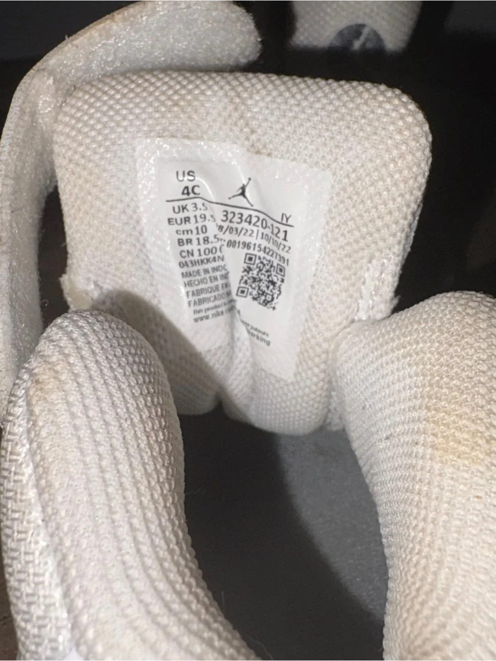 Nike Air Jordan White Cool Grey Baby Size 4c